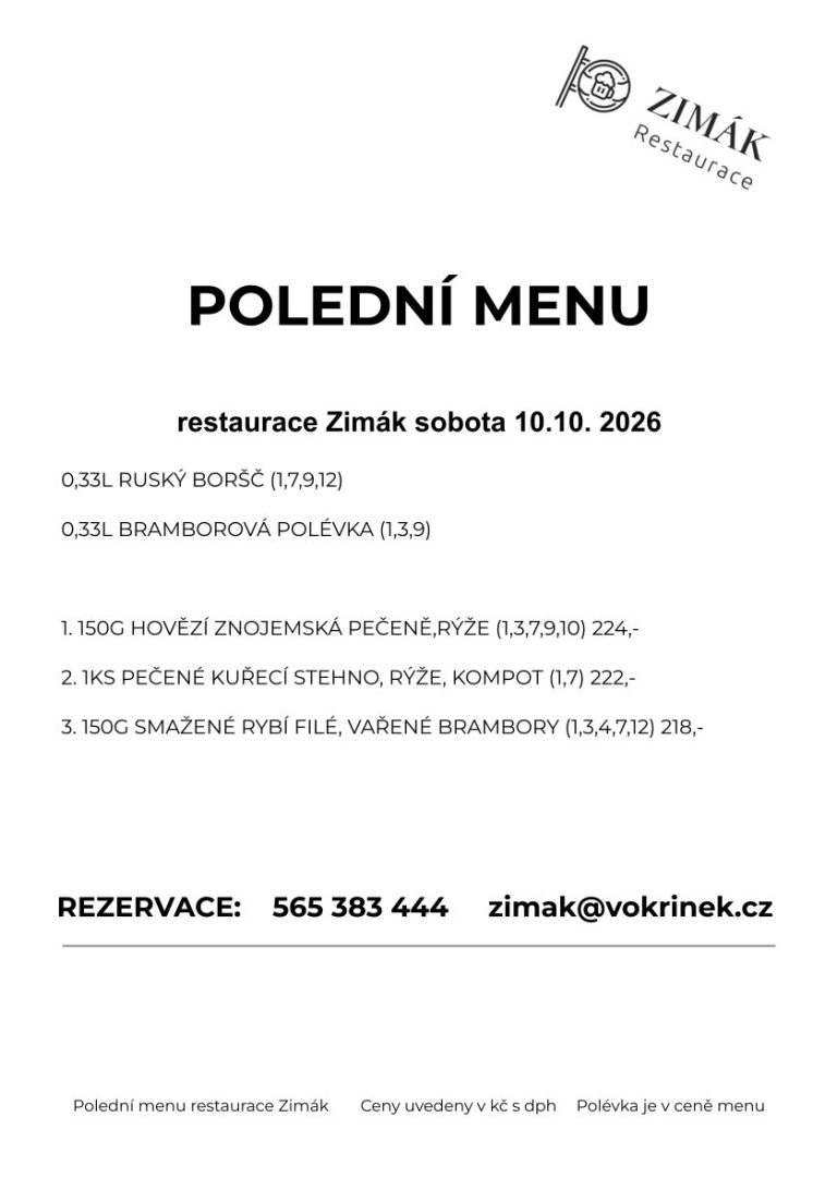 🍴Polední menu Restaurace Zimák