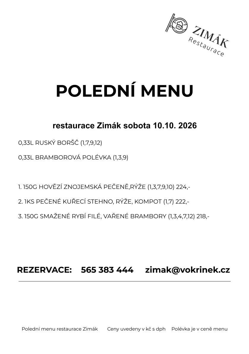 🍴Polední menu Restaurace Zimák
